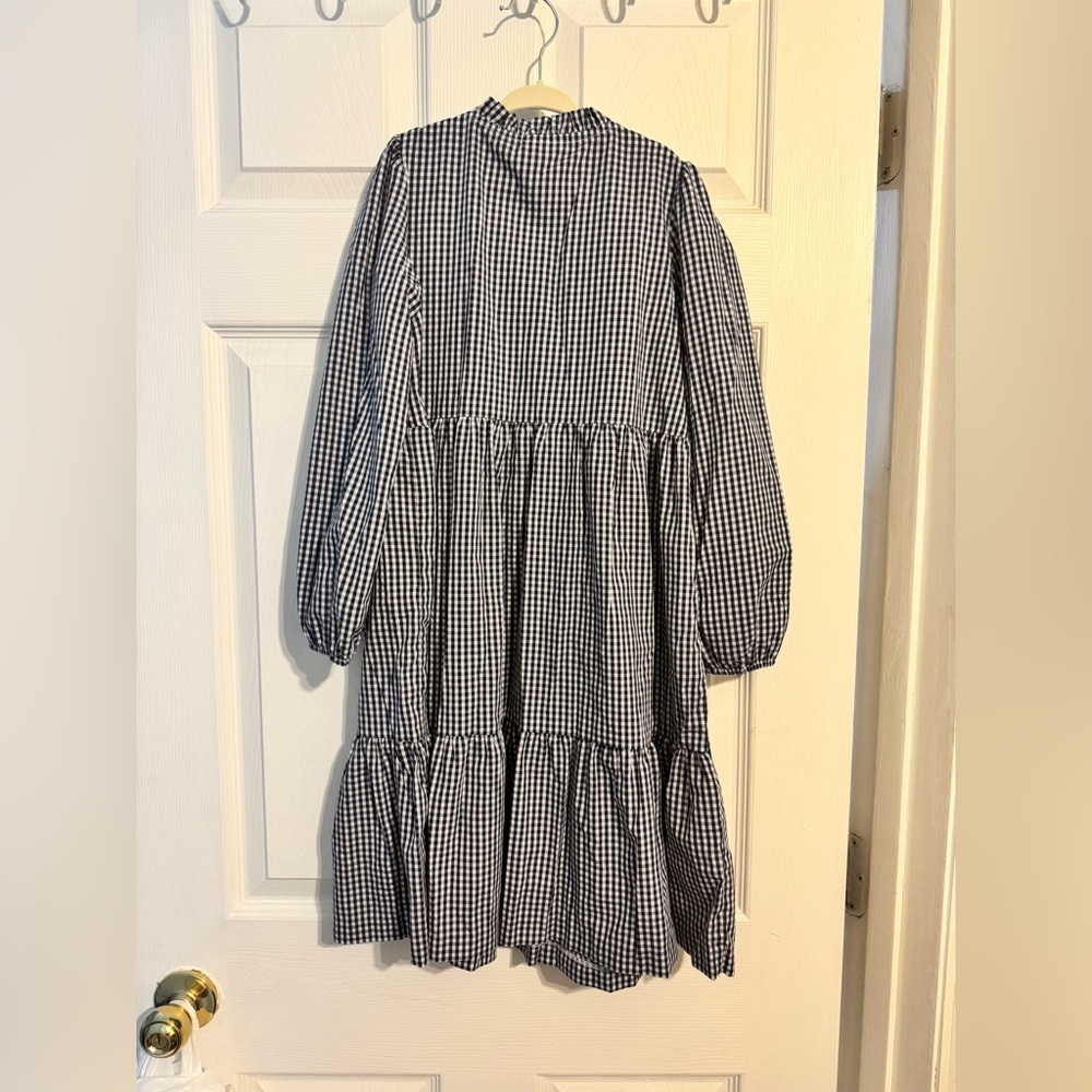 Little English Navy and White Gingham Kids Dress - Picture 6 of 7